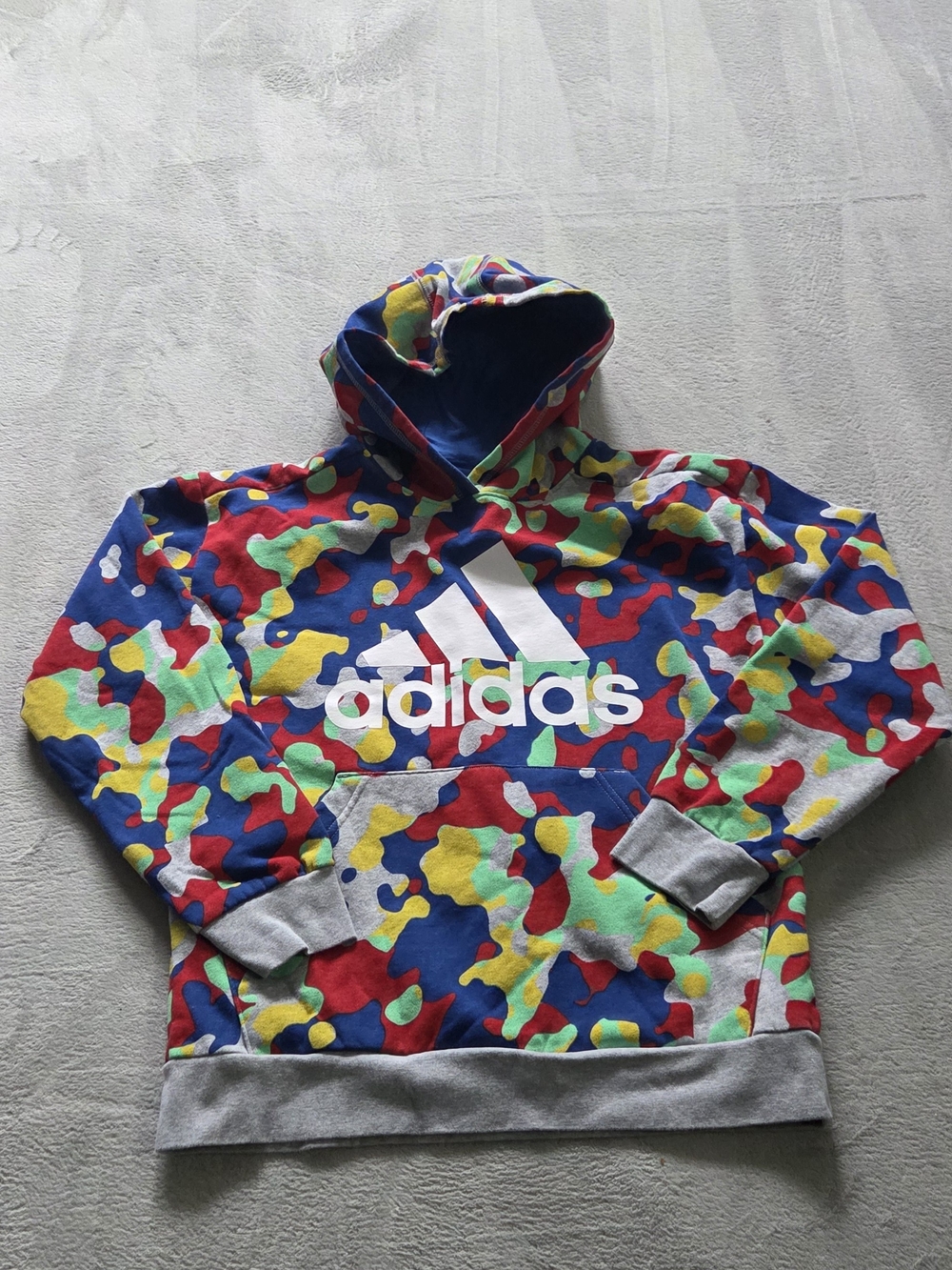 adidas Youth Unisex Multicolor Camo Logo Hoodie — Blue Dominant EUC Size 14/16